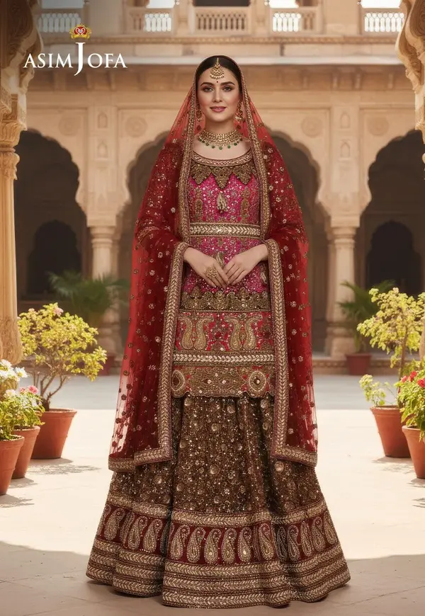 AJBRD-12 HAND EMBROIDERED BRIDAL DRESS 3 PCS
