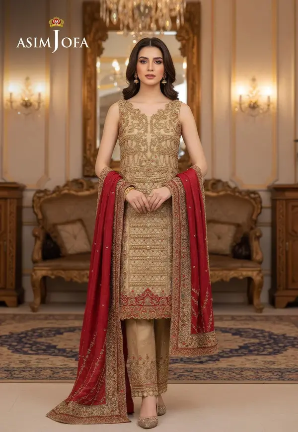 AJBRD-13 HAND EMBROIDERED JAMAWAR SHIRT 2 PC