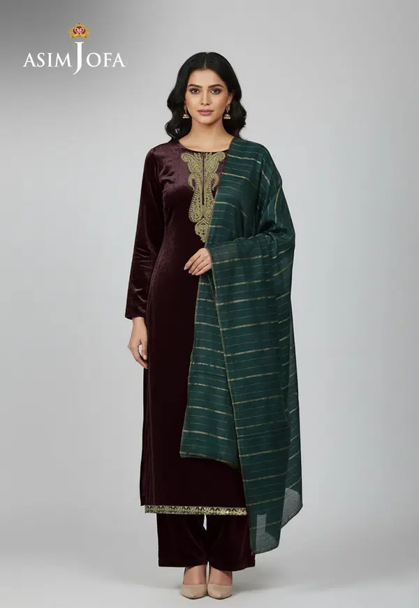 Ajso-183 Unstitched 3 Pcs Shirt Dupatta Trouser