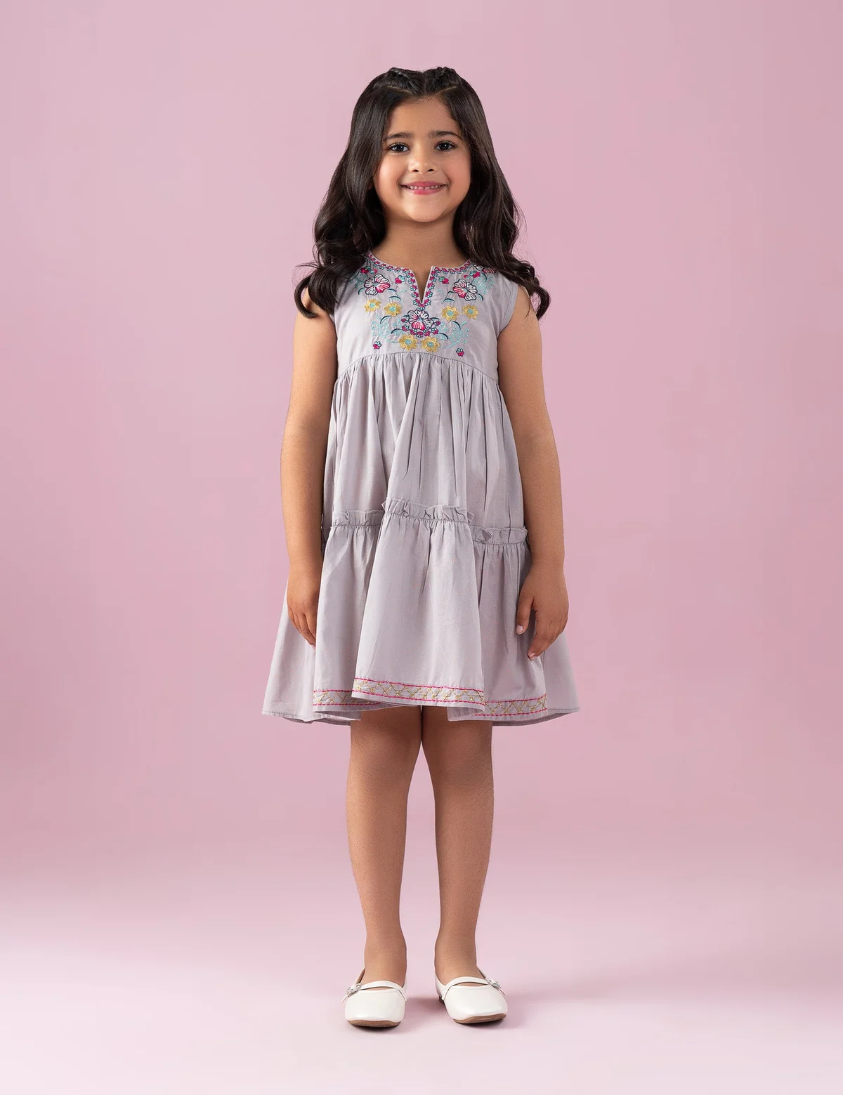 FLORAL EMBROIDERED TIERED DRESS