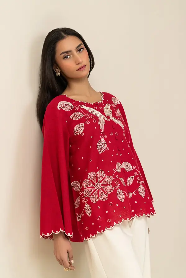 EMBROIDERED TWO WAY SLUB TOP (FLOW)