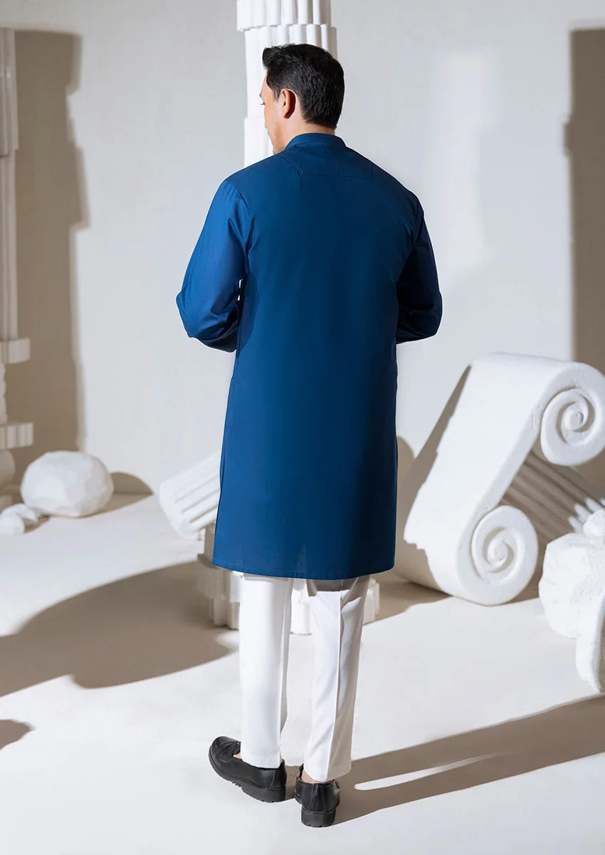 N-Blue-Cotton Dobby-Kurta - (M25KUS1004) - view 2