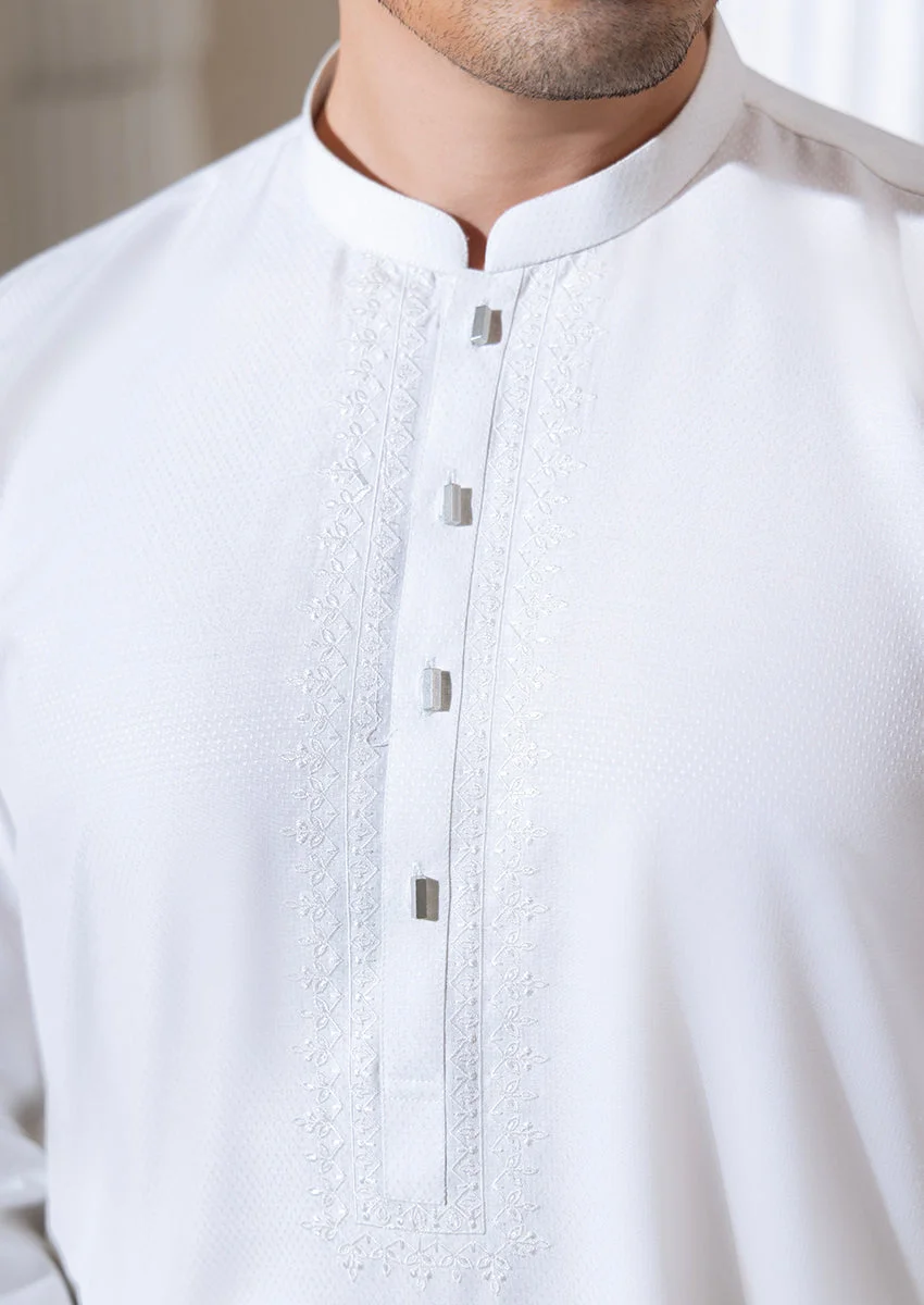 White-Blended-Kurta - (M25KUS1001) - view 5