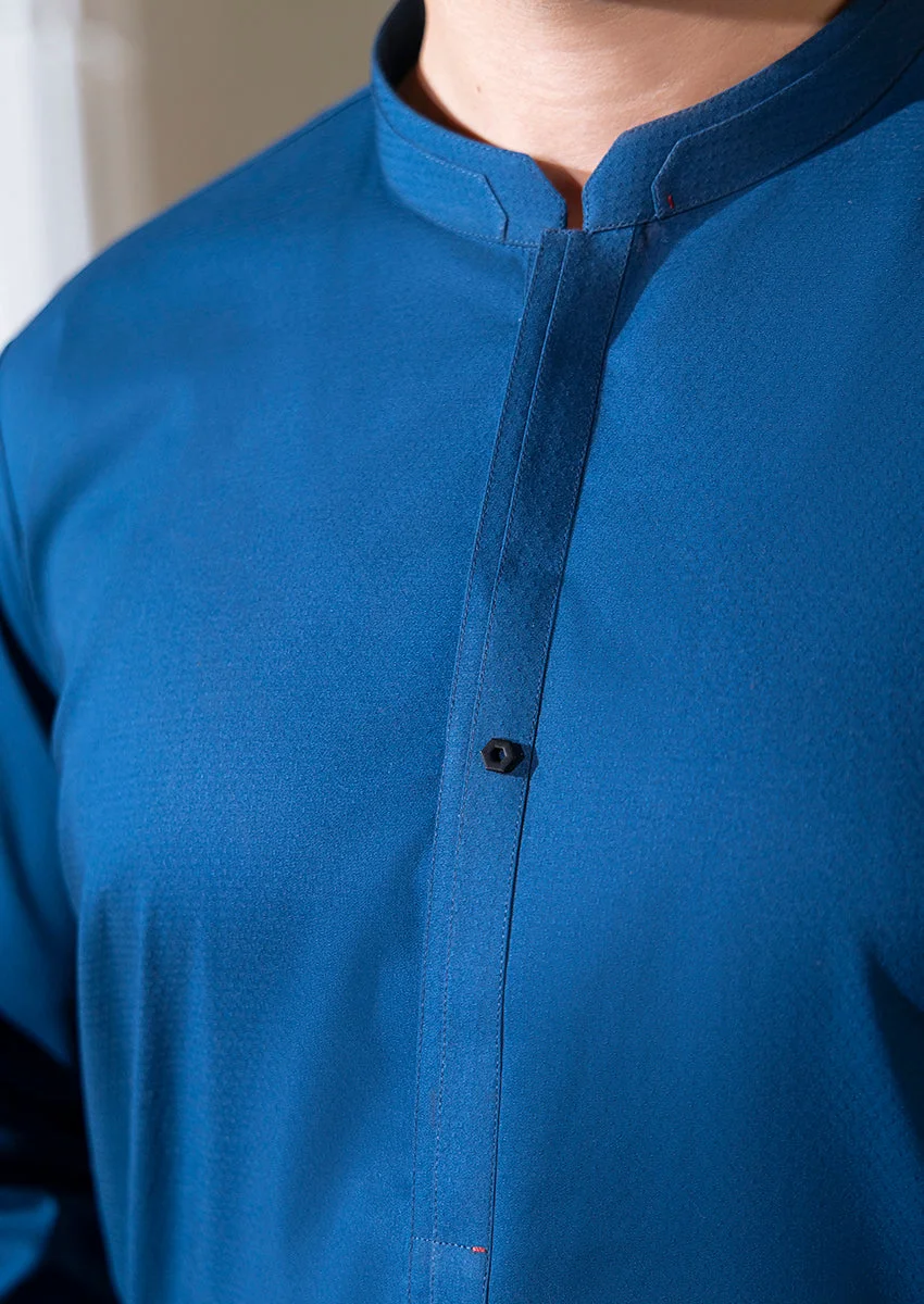 N-Blue-Cotton Dobby-Kurta - (M25KUS1004) - view 3