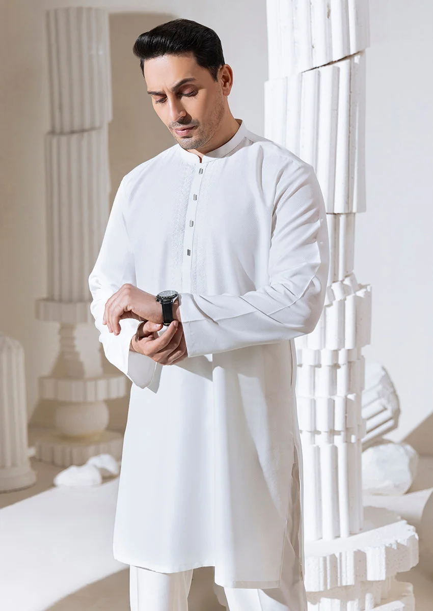 White-Blended-Kurta - (M25KUS1001) - view 3