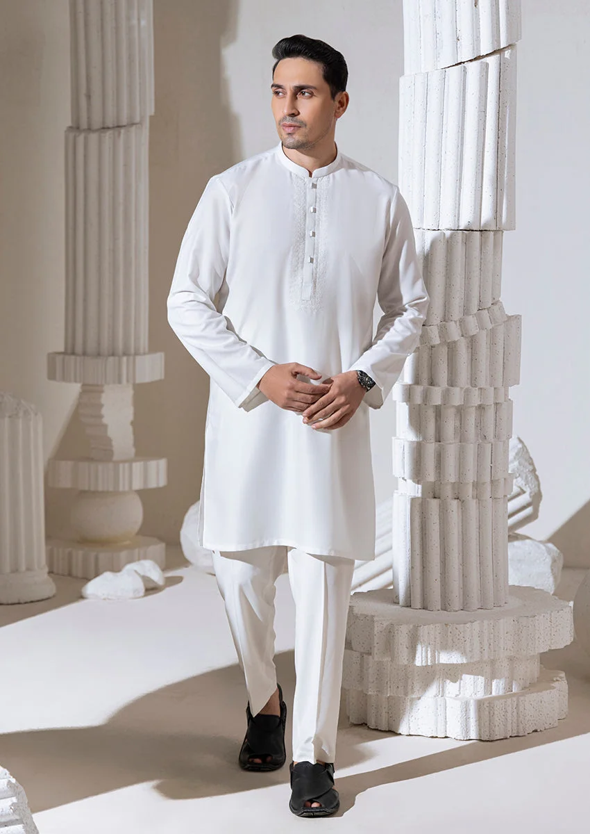 White-Blended-Kurta - (M25KUS1001) - view 4