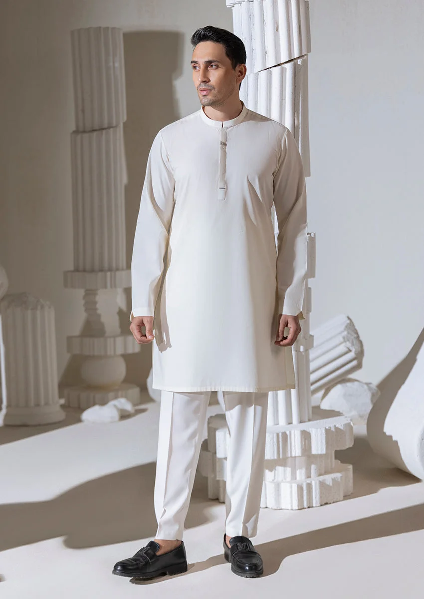 O-White-Cotton Dobby-Kurta - (M25KUS1003) - view 4