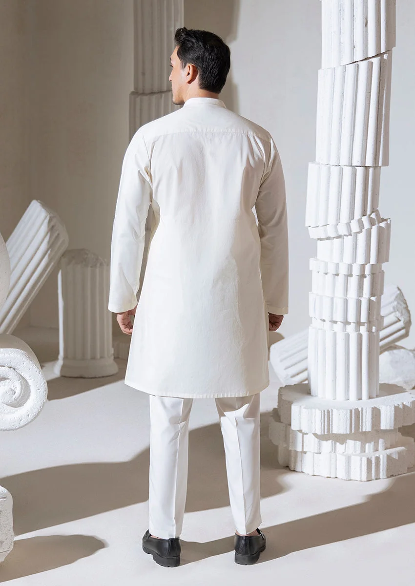 O-White-Cotton Dobby-Kurta - (M25KUS1003) - view 2