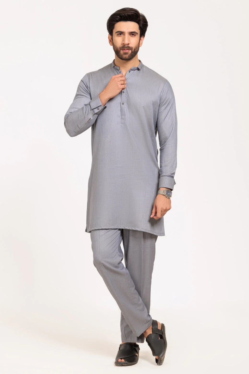 L-GREY-BLENDED-KURTA TROUSER - (KSW24-031) - view 3