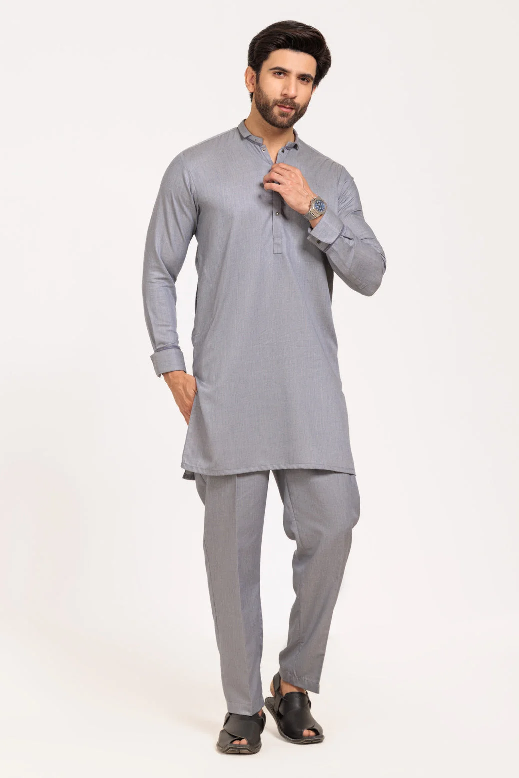 L-GREY-BLENDED-KURTA TROUSER - (KSW24-031) - view 4