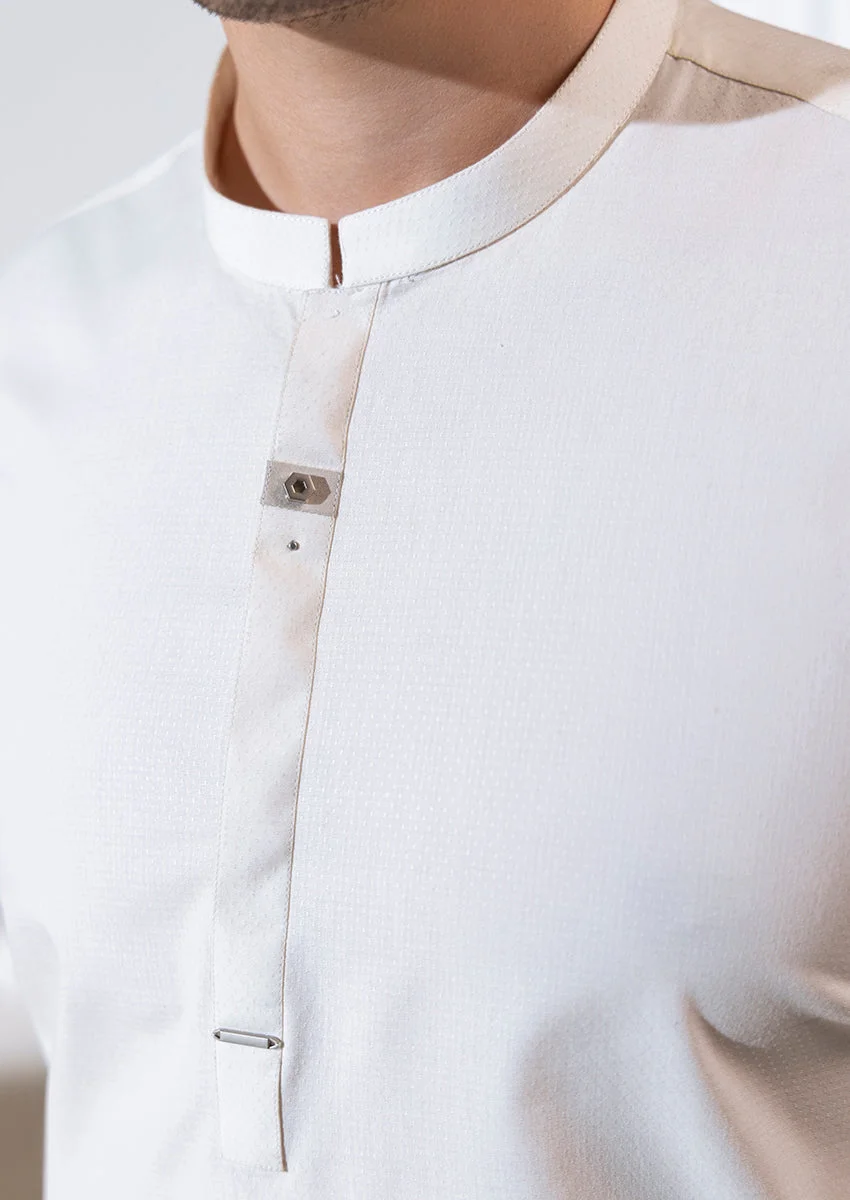 O-White-Cotton Dobby-Kurta - (M25KUS1003) - view 5