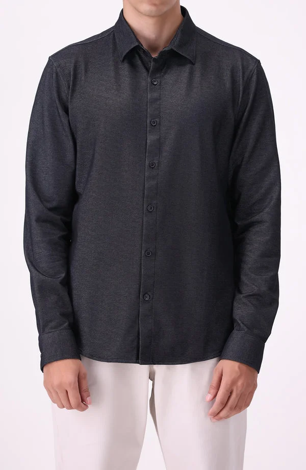 Full Sleeves Textured Knitted Shirt - KBDW2502 - Black