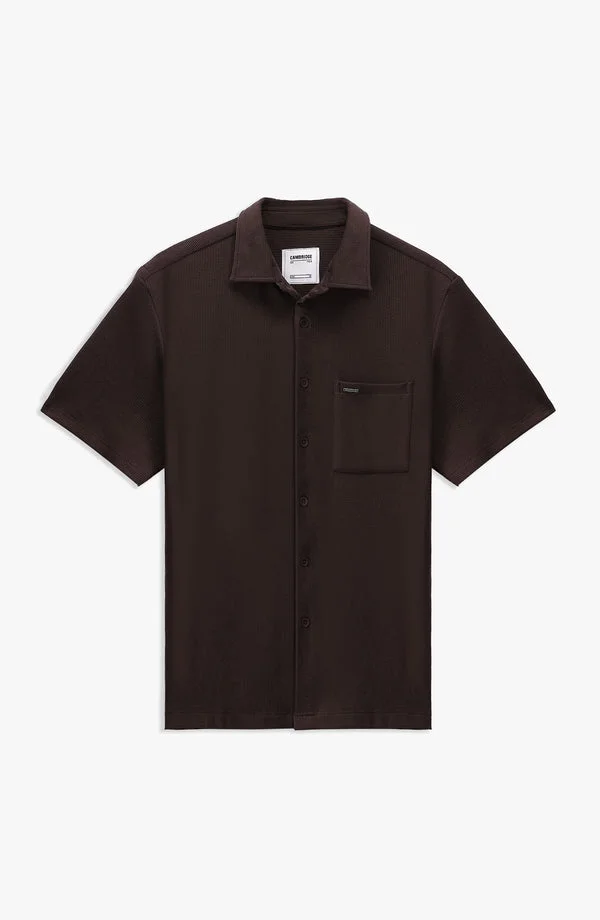 Half-Sleeve Waffle Button Shirt - Dark Brown - W25BSW01