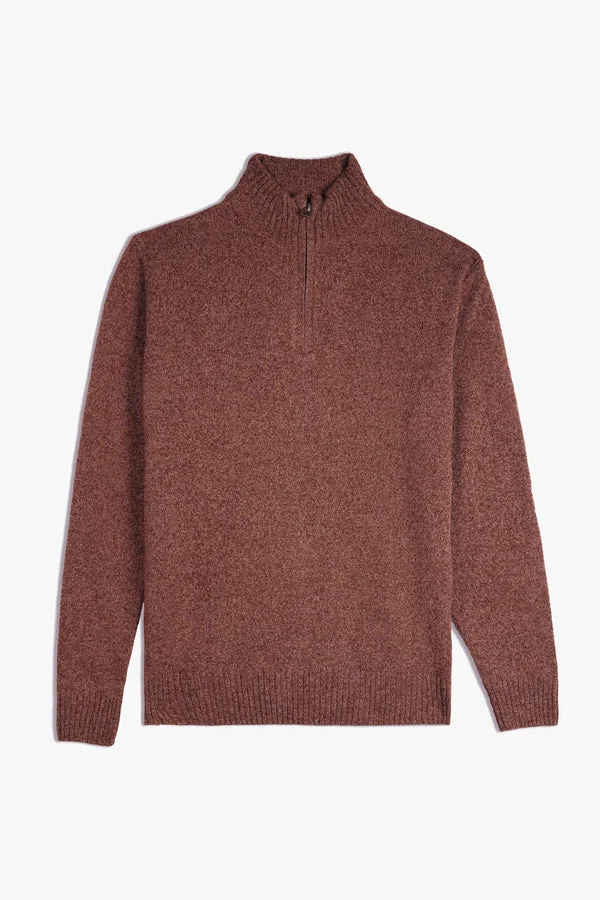 Plain Zipper Full-Sleeve Lambs Wool Sweater - SWP26-7 - Burgundy