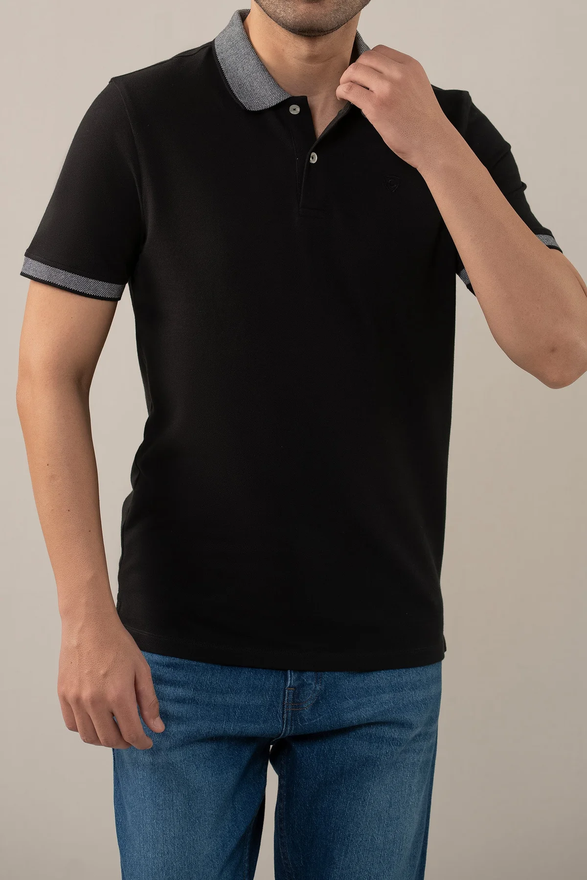 STRETCH POLO - BLACK (E-FACTORY OUTLET)