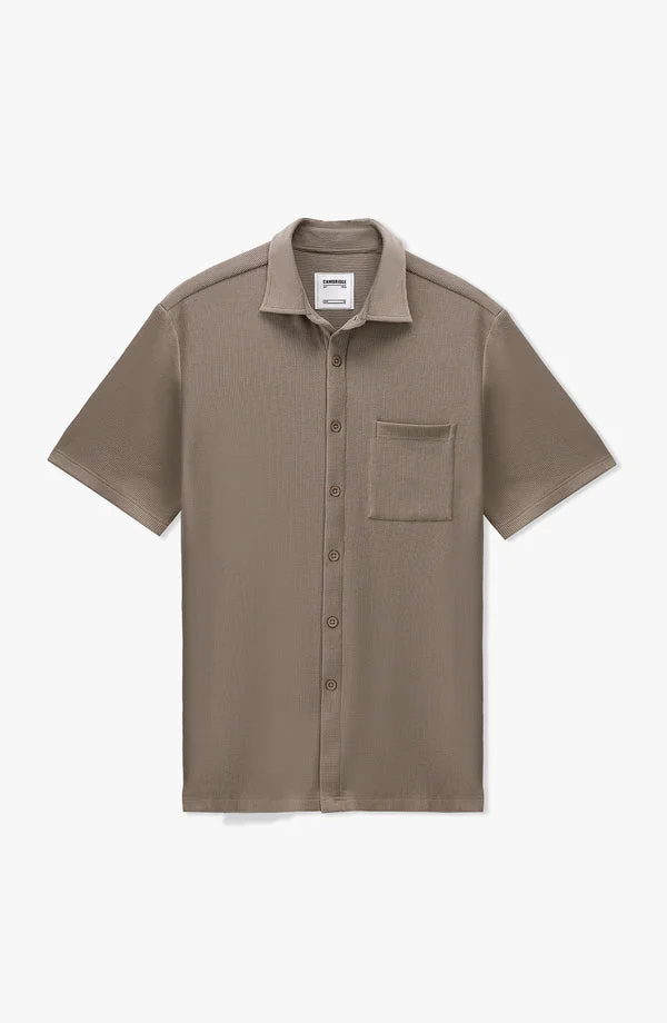 Half-Sleeve Waffle Button Shirt - Brown - W25BSW01