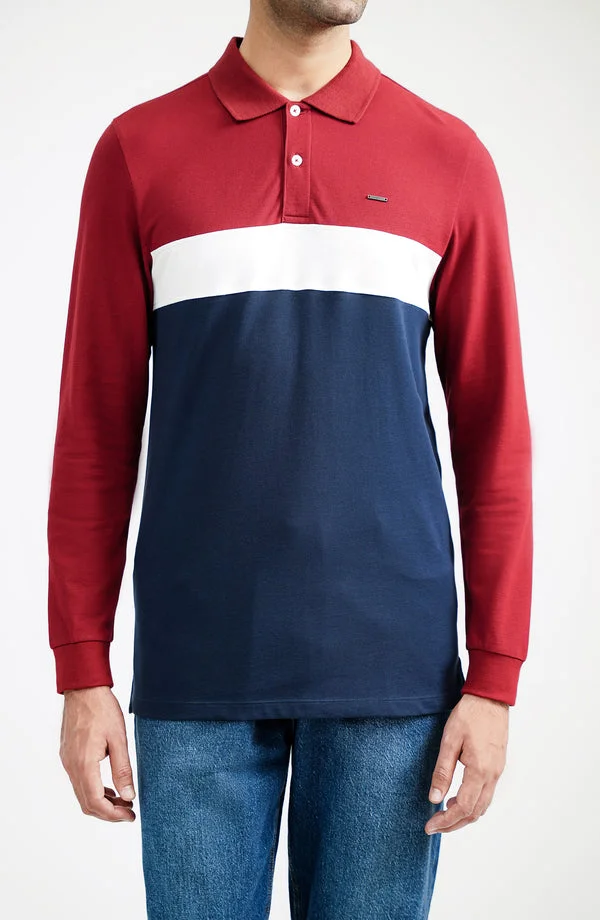 Full-Sleeve Jumbo Pique Stretch Cross Polo - W25PCS01 - Maroon