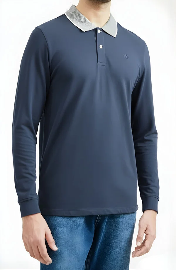 Full Sleeve Stretch Polo - W25PSS01 - Blue, Smart Fit