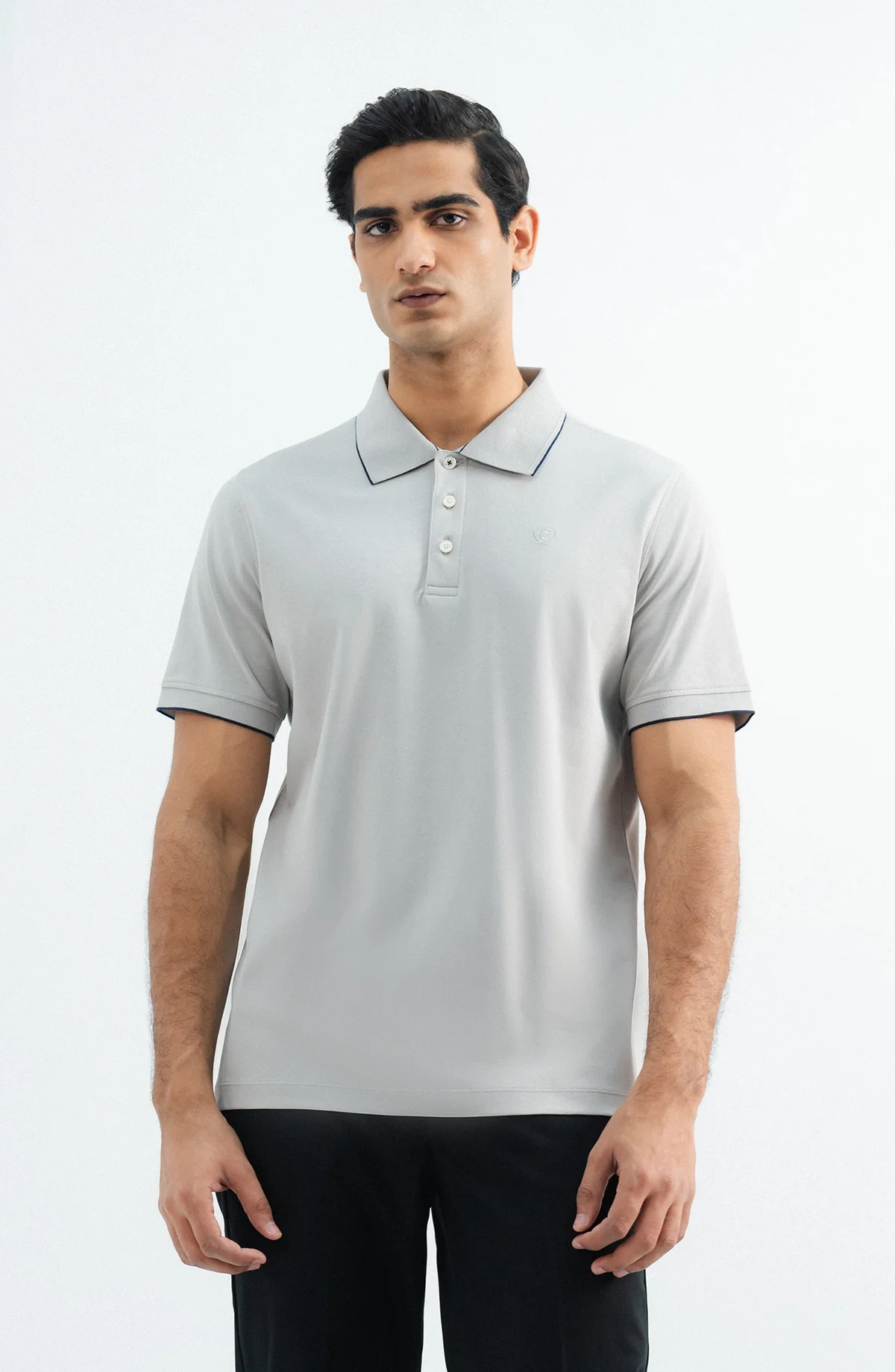 Interlock Button Light Grey Polo Shirt