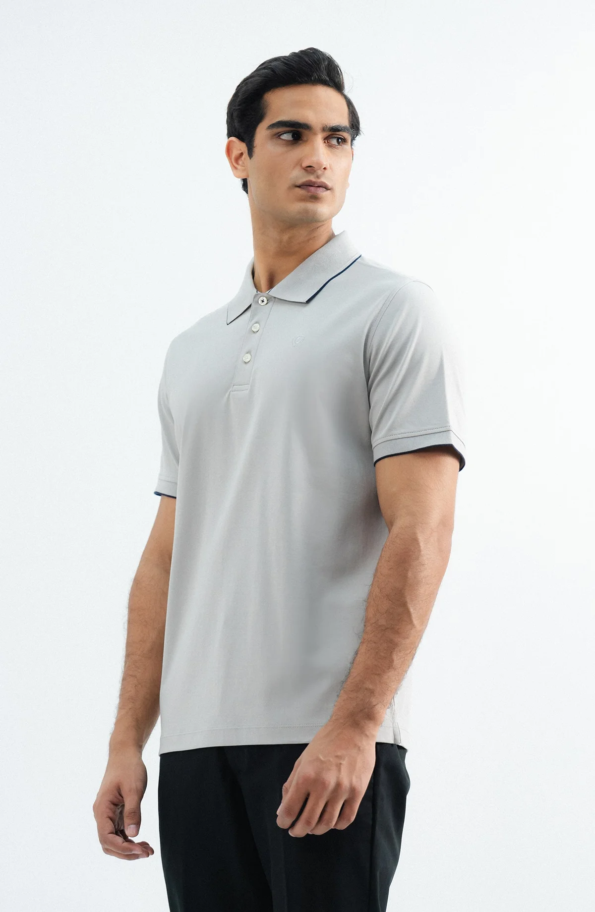 Interlock Button Light Grey Polo Shirt - view 3