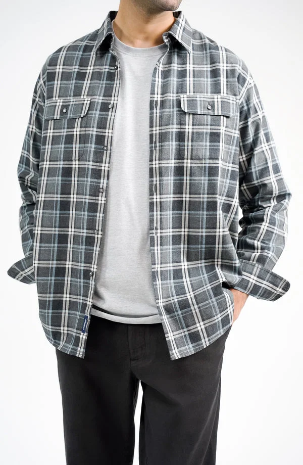 Full-Sleeves Flannel Shirt - Charcoal - BCF5-03