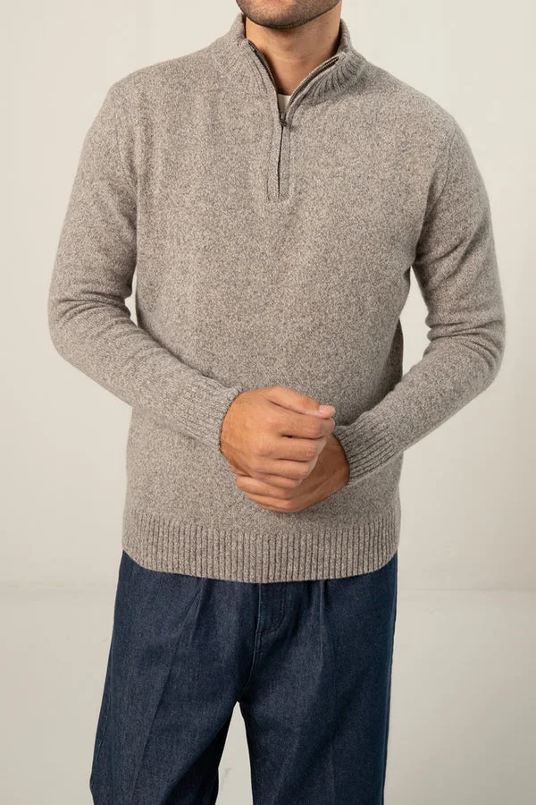 Plain Zipper Full-Sleeve Lambs Wool Sweater - SWP26-7 - Ash Grey
