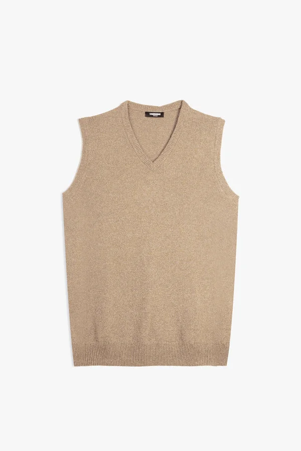 Sleeveless Lambs Wool Sweater - SWP26-1 - Beige - Regular Fit