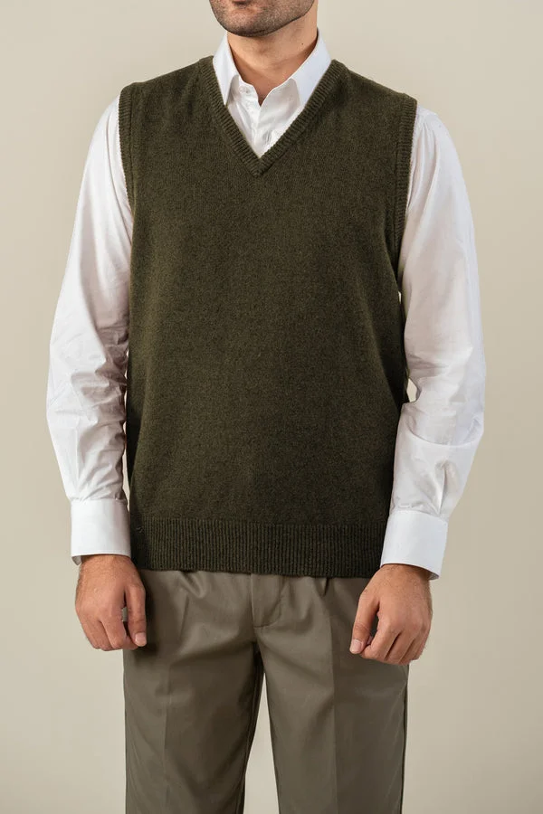 Sleeveless Lambs Wool Sweater - SWP26-01 - Olive - Regular Fit