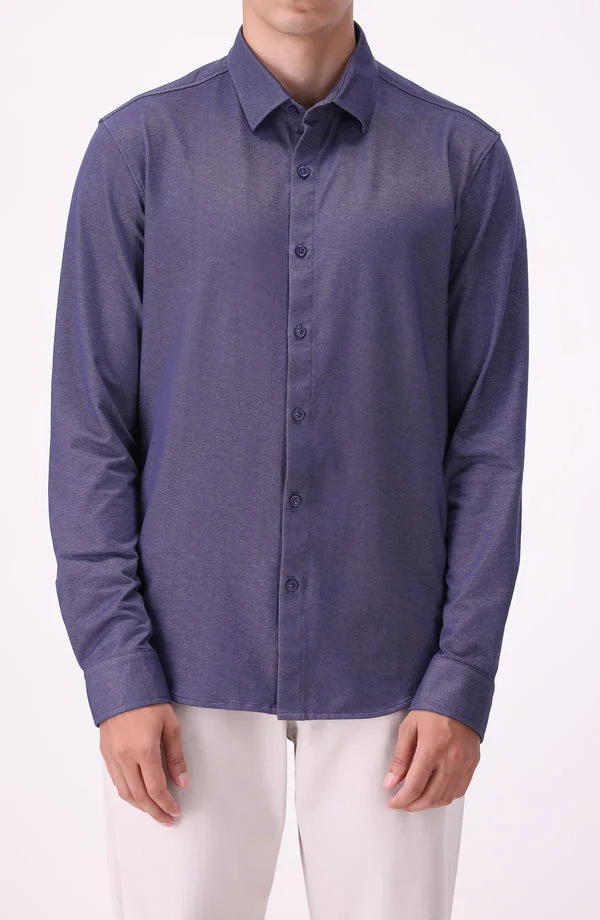 Full Sleeves Textured Knitted Shirt - KBDW2502 - Navy