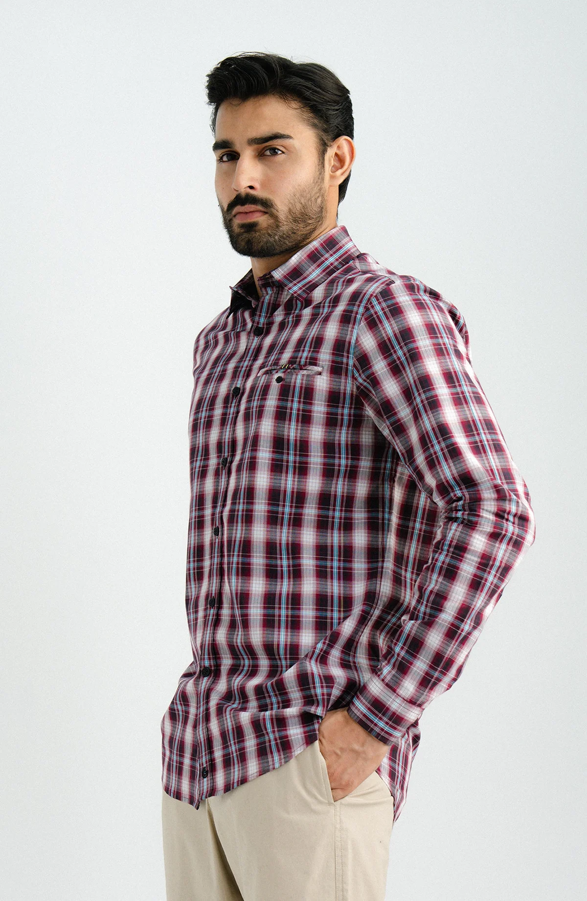 YARN DYED SHIRT  - MAROON - view 5
