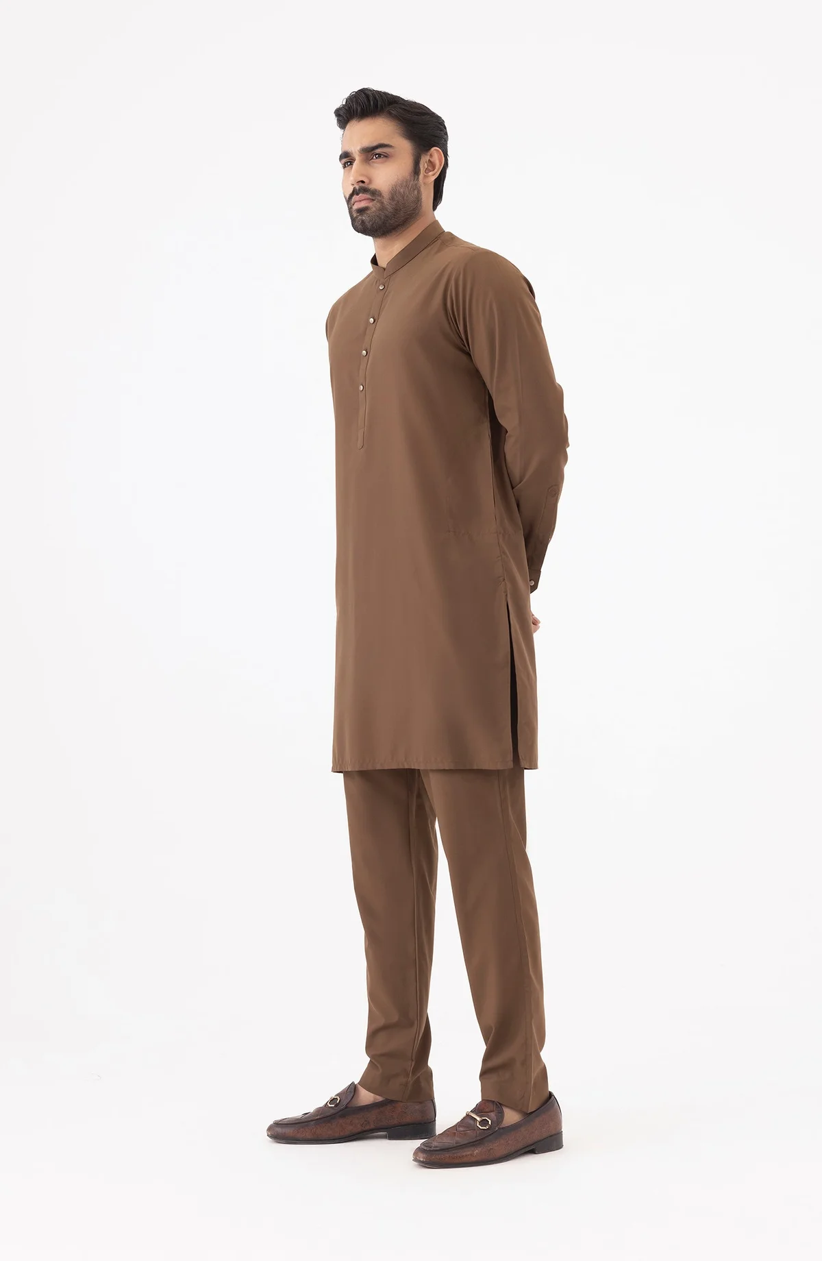 Basic Fancy Pajama Suit - Brown - view 3