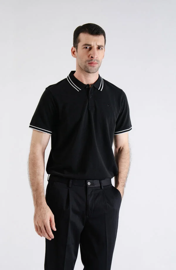 Half Sleeves Pique Polo Shirt - Black - Smart Fit - CAM-52-B10
