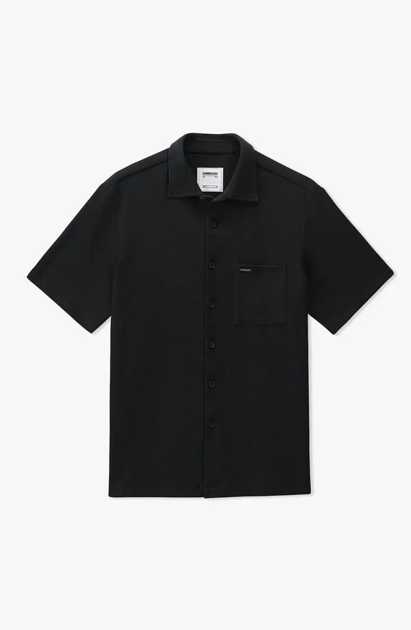 Half-Sleeve Waffle Button Shirt - Black - W25BSW01