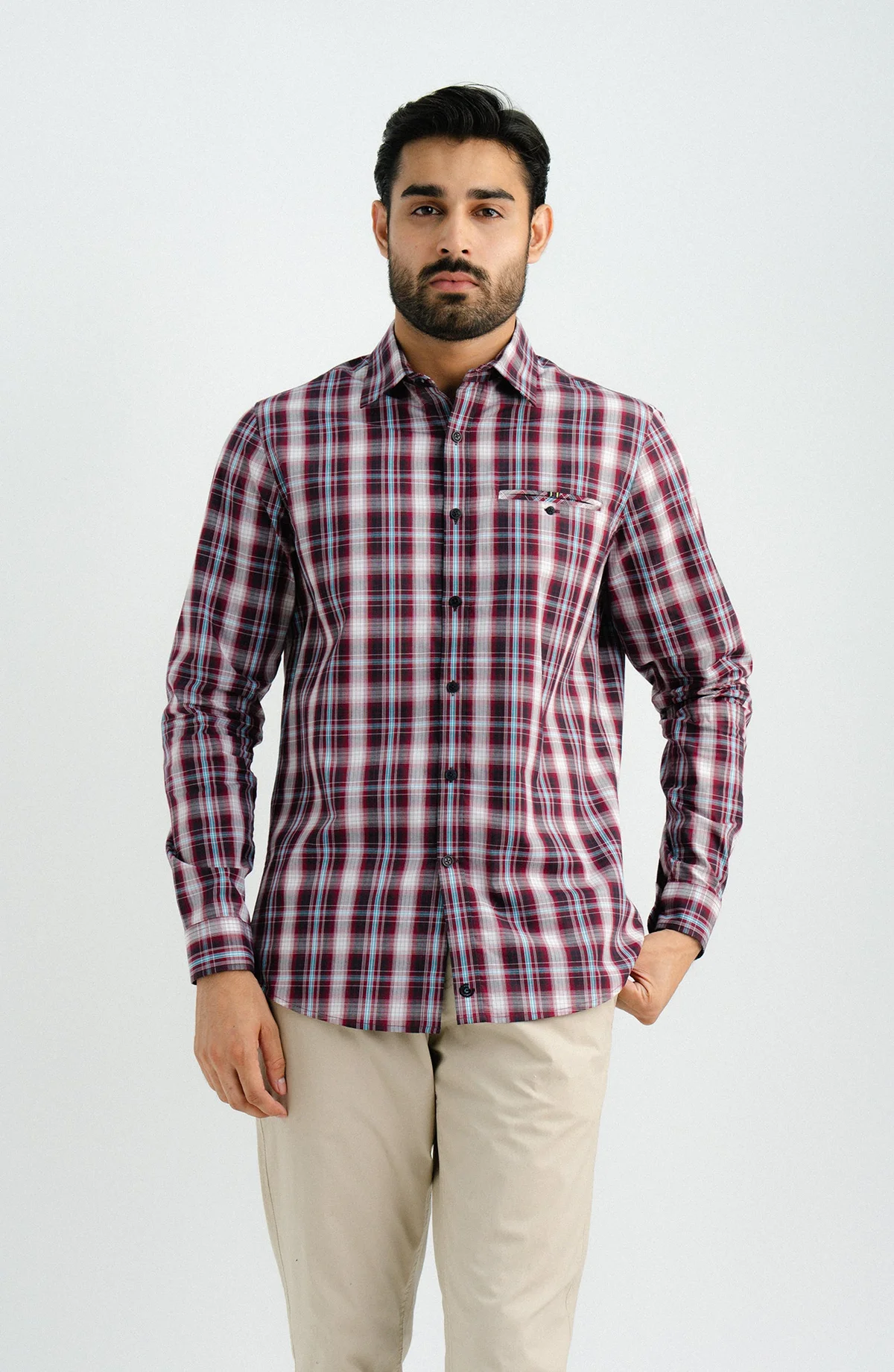 YARN DYED SHIRT  - MAROON - view 4