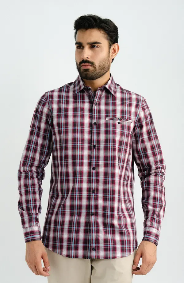 YARN DYED SHIRT - MAROON