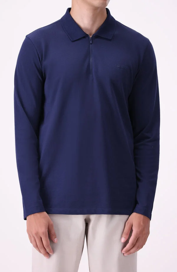Full Sleeves Performance Zipper Regular Fit Polo - W25PZP01 - Navy