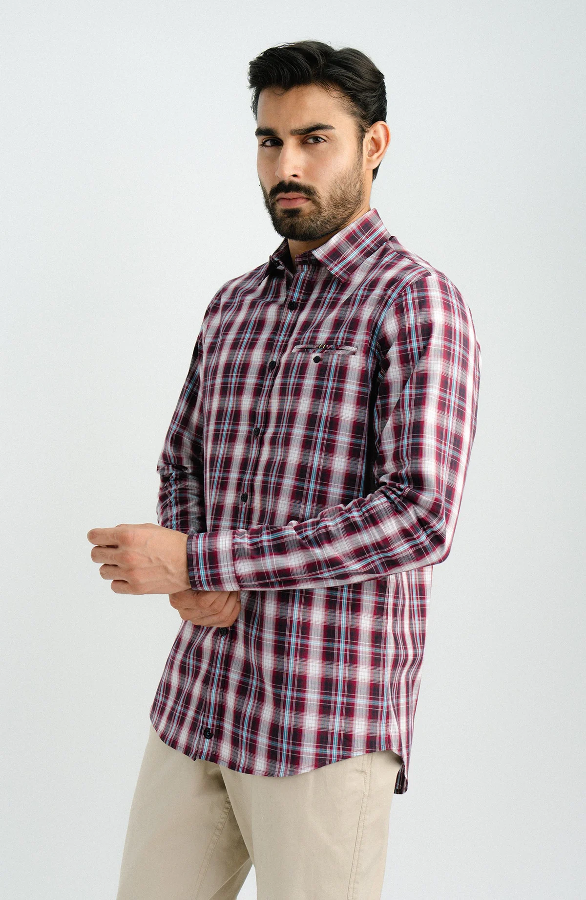YARN DYED SHIRT  - MAROON - view 3
