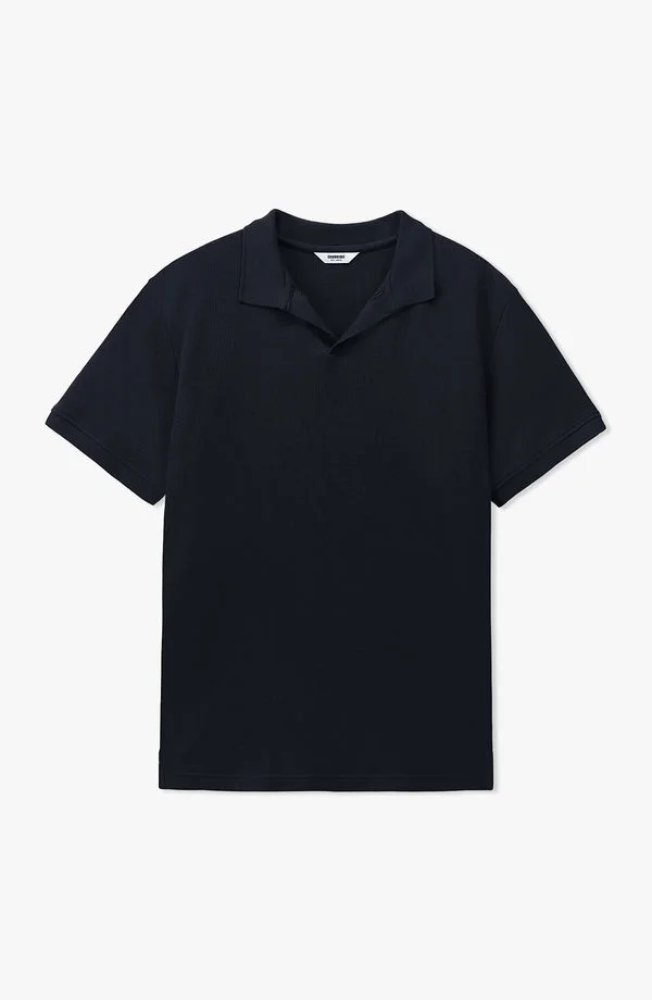 Half-Sleeves Waffle Johnny Collar Polo - Black (W25PJW01, Regular Fit)