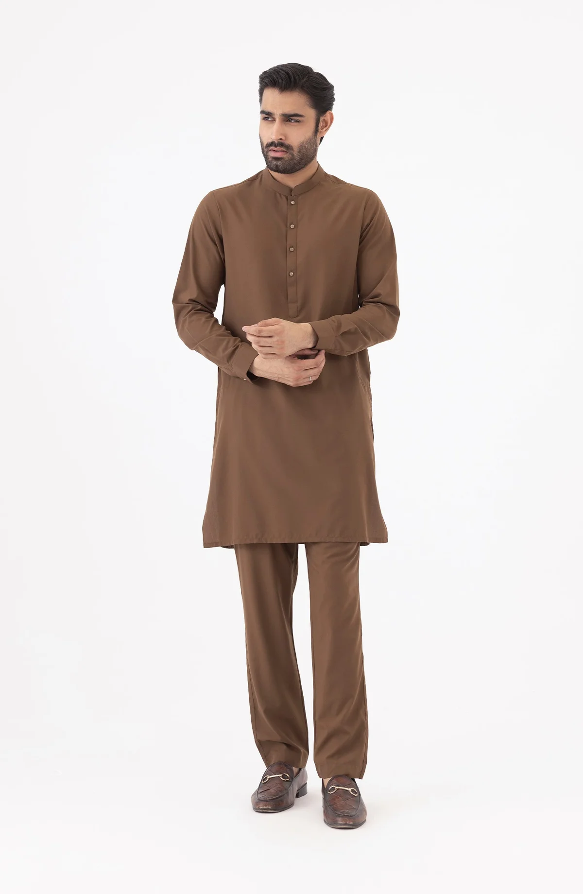 Basic Fancy Pajama Suit - Brown