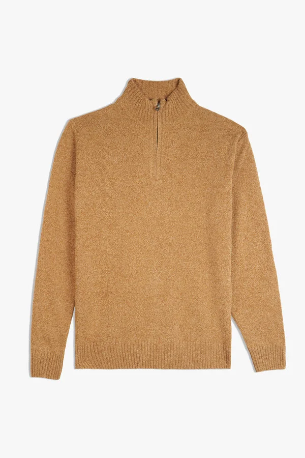 Plain Zipper Full-Sleeve Lambs Wool Sweater - SWP26-7 - Beige