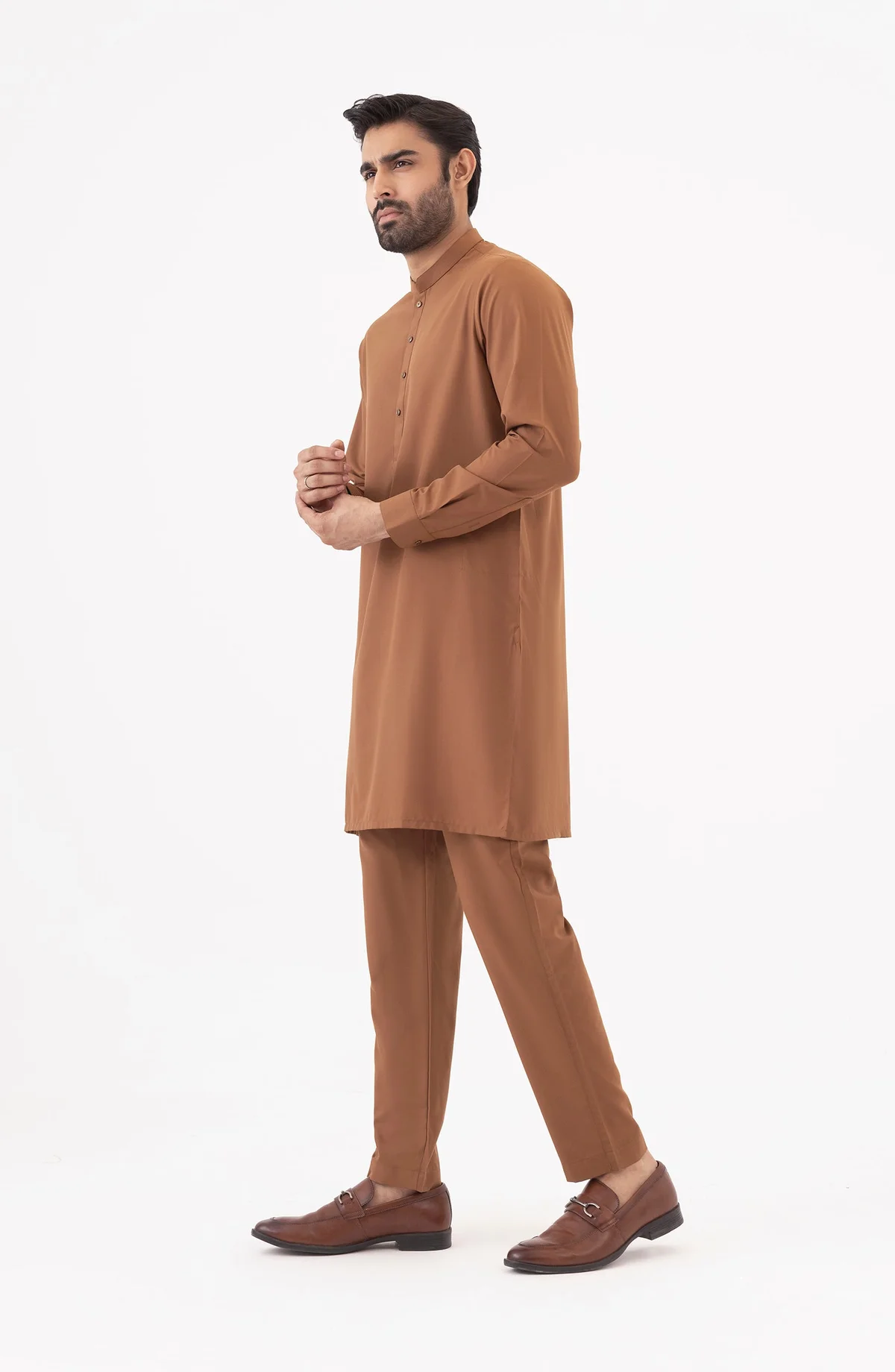 Basic Fancy Pajama Suit - Light Brown - view 2