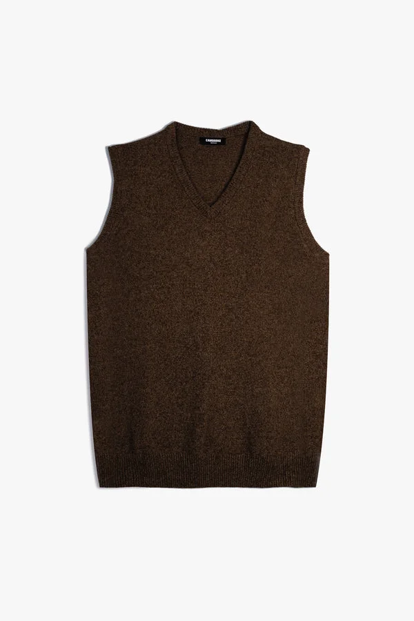 Sleeveless Lambs Wool Sweater - SWP26-1 - Brown - Regular Fit