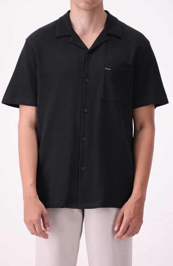 Half-Sleeve Jacquard Knitted Jersey Shirt - W25SBJ01 - Black