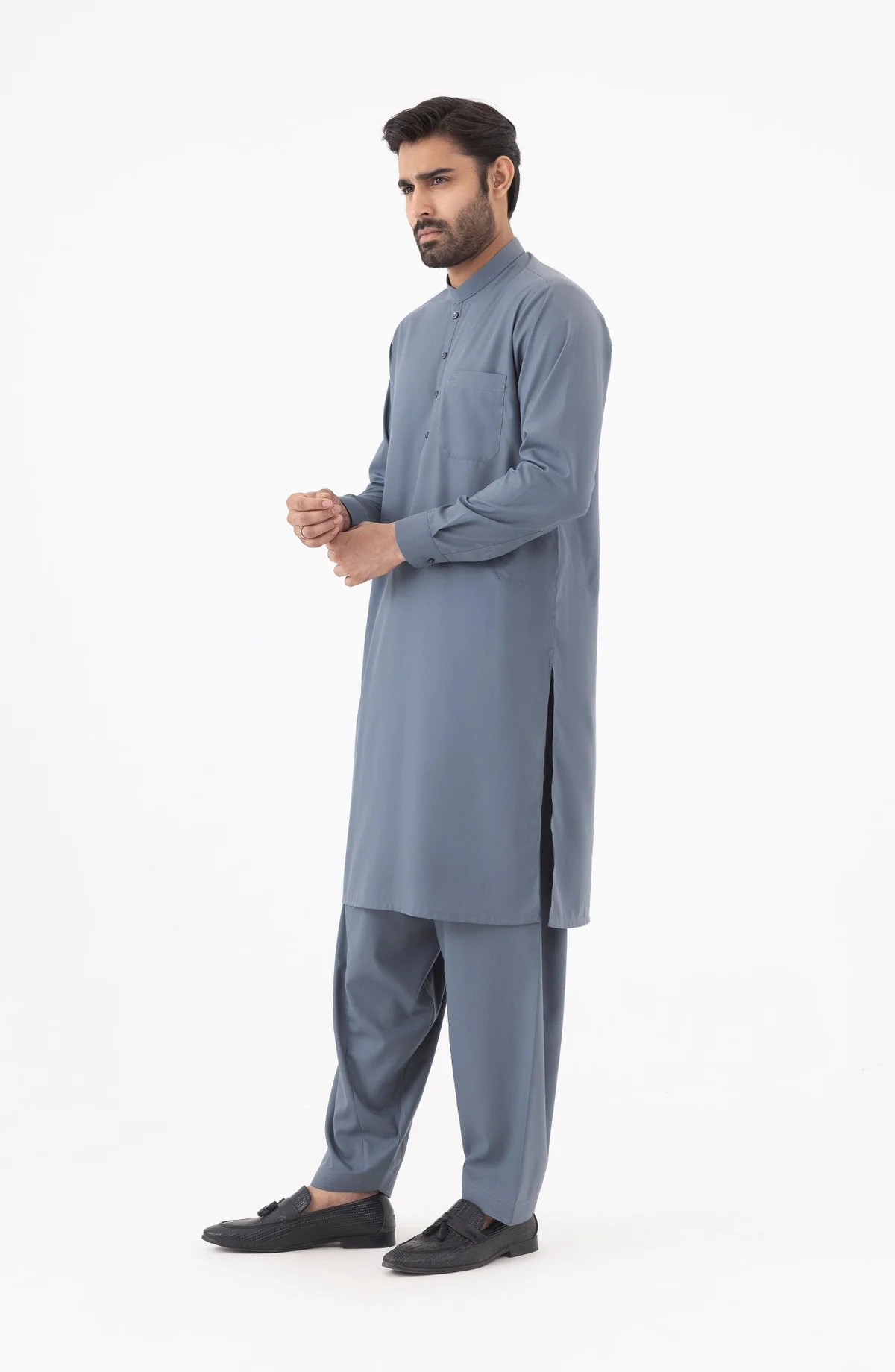 Traditional Fit Band Collar Shalwar Kameez - view 4