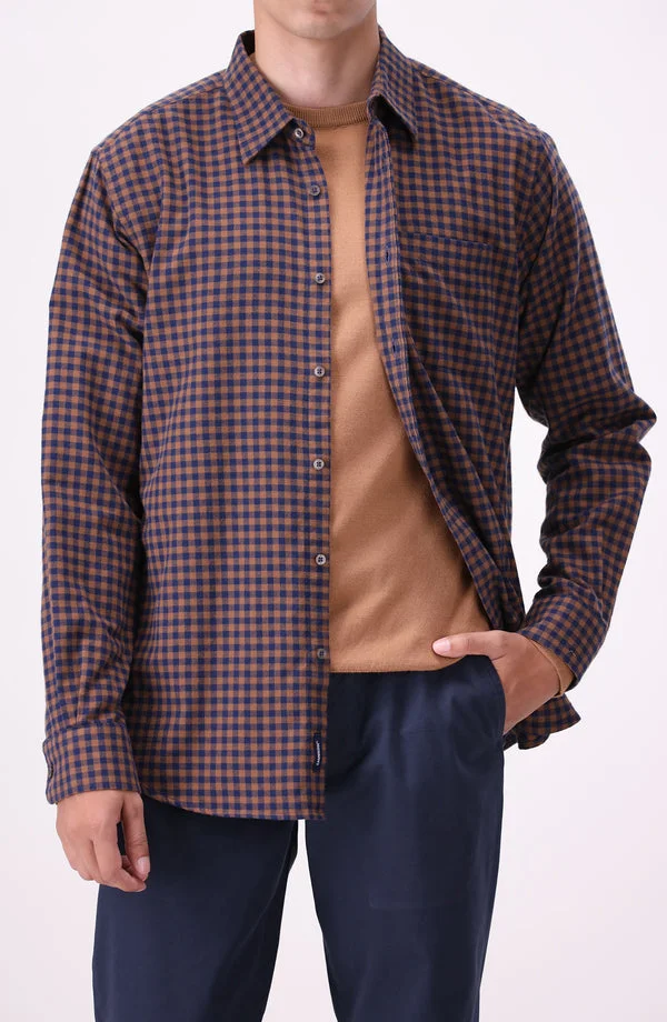 Full-Sleeves Flannel Shirt - Brown - BCF5-05
