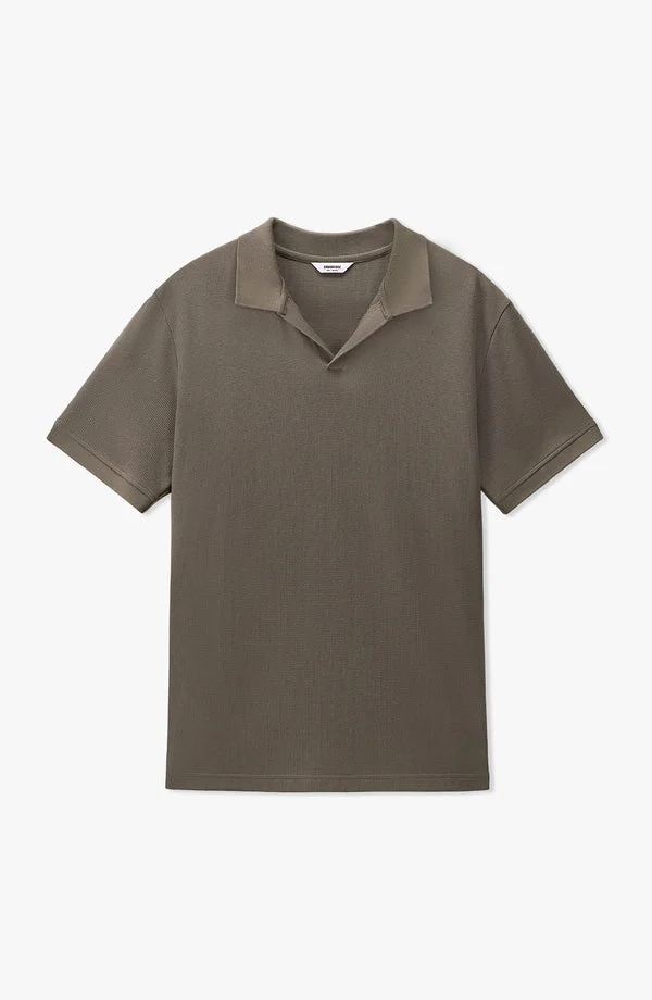 Half-Sleeves Waffle Johnny Collar Polo - Brown (W25PJW01, Regular Fit)