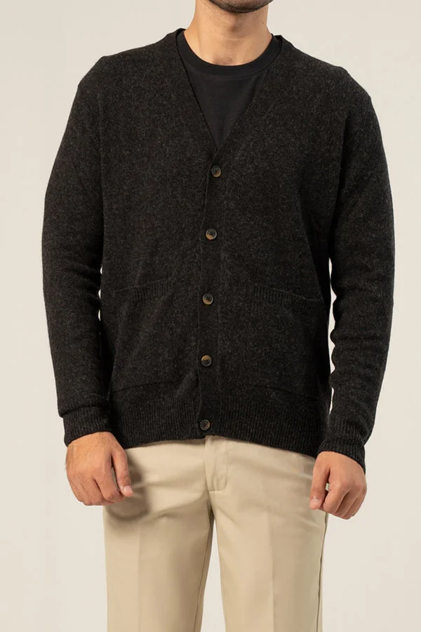 Full-sleeve Lambs Wool Cardigan - SWP26-4 - Charcoal - Regular Fit