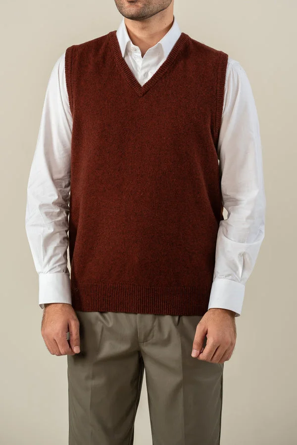 Sleeveless Lambs Wool Sweater - SWP26-01 - Rust - Regular Fit