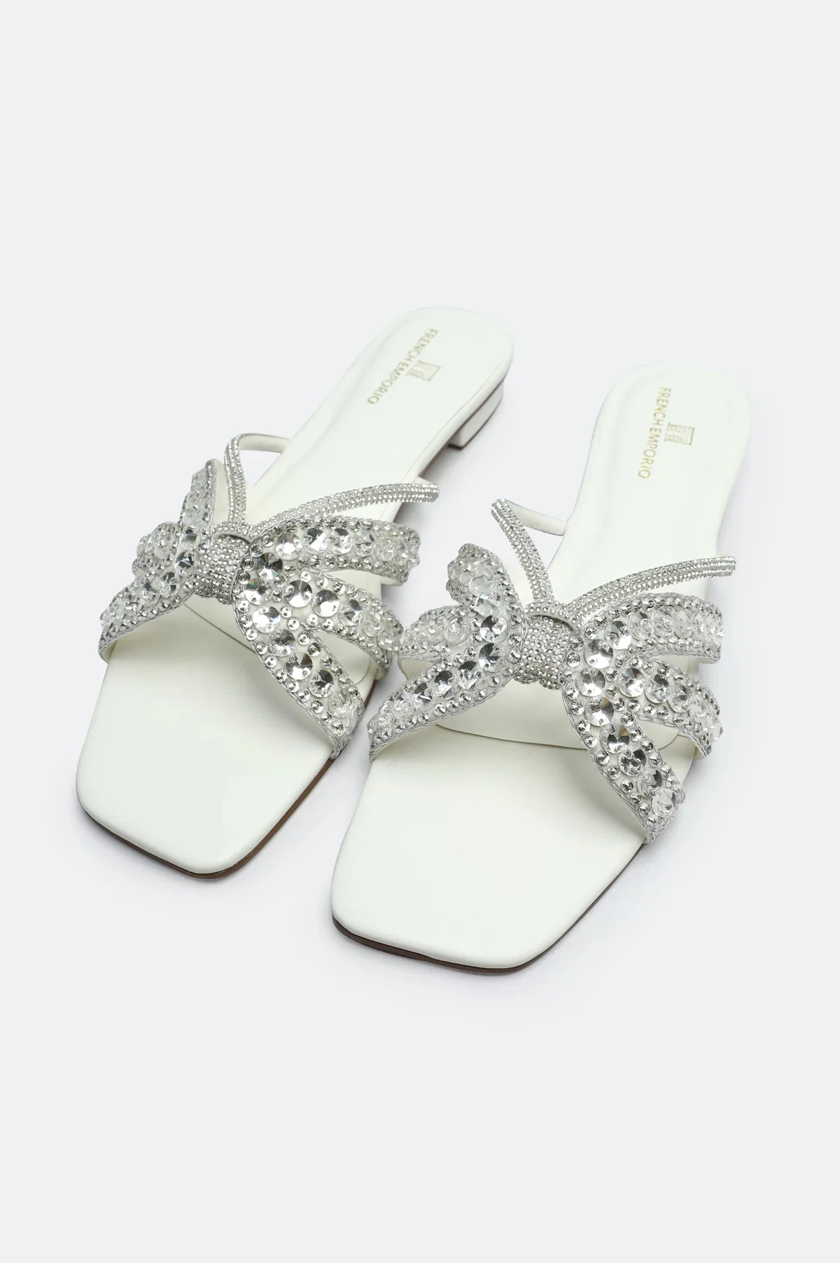 White Crystal Bow Slides Slippers - view 4