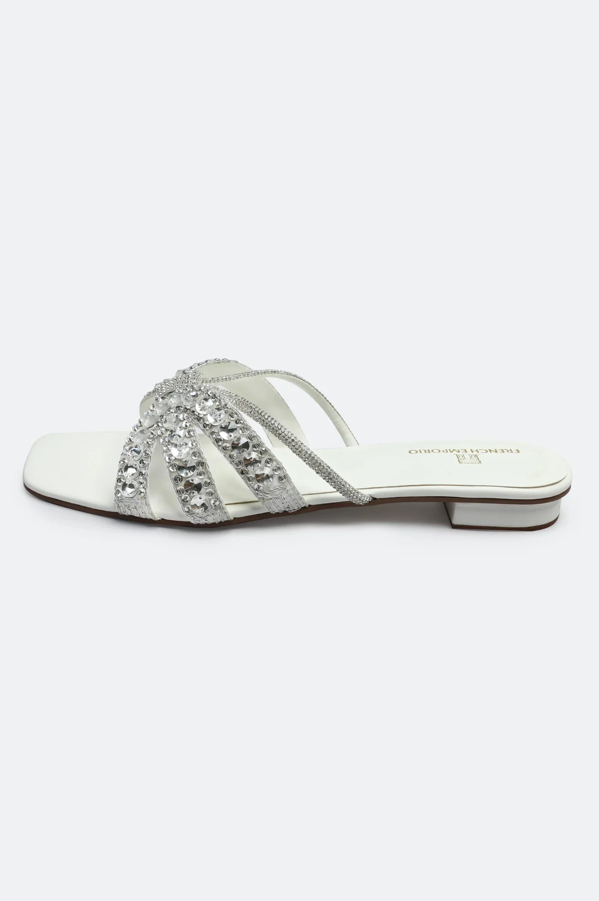 White Crystal Bow Slides Slippers - view 3
